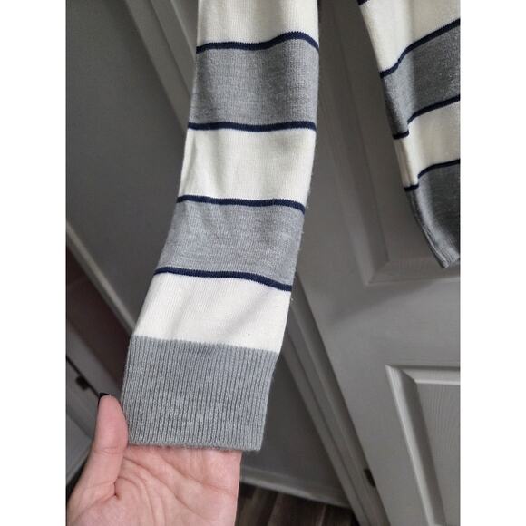 Cedar Wood State Mens Medium Grey Whit Navy Stripe Long Sleeve Striped Sweater - Picture 4 of 6